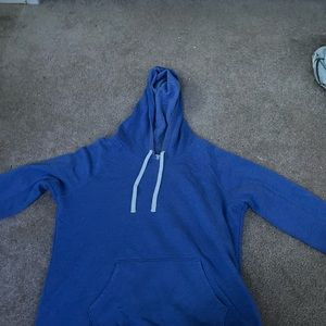 worn once, purplish blue, very comfy and light weight not a heavy hoodie.